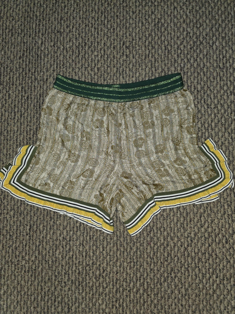 Anna Sui Women's Green & Yellow Trim Casual Shorts
